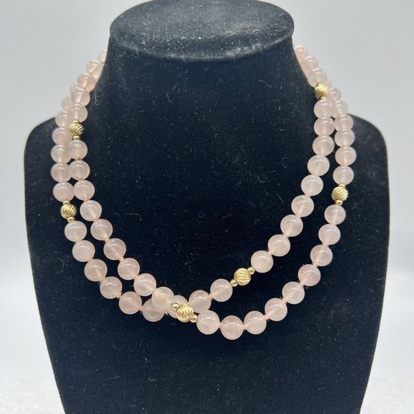 Estate Vintage Jewelry - Estate Vintage Beaded Rose Quartz Necklace 32 Inches